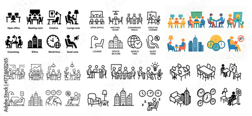 Office meeting icons and illustrations collection