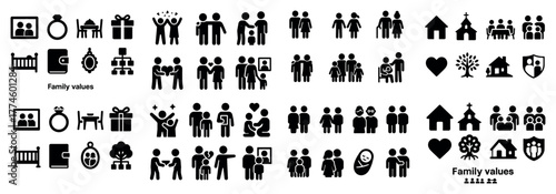 Family values icons: diverse relationships and bonds