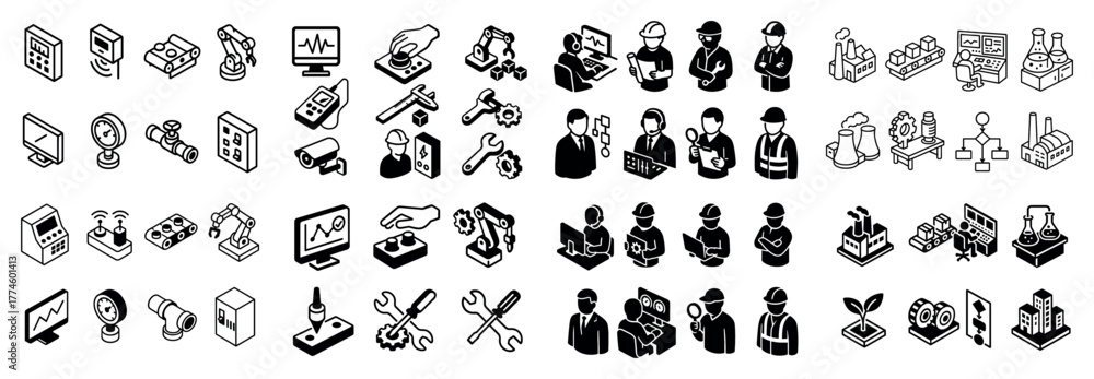 Naklejka premium Diverse industrial and technology icon set