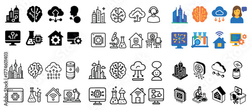 Technology icons set with cloud and research themes