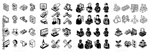 Diverse industrial and technology icon set