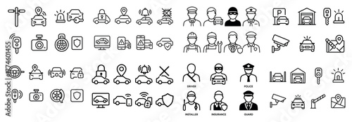 Transportation and security icons set overview