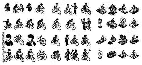 Cycling icons and isometric designs collection