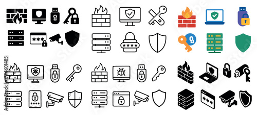 Cybersecurity icons featuring locks and shields
