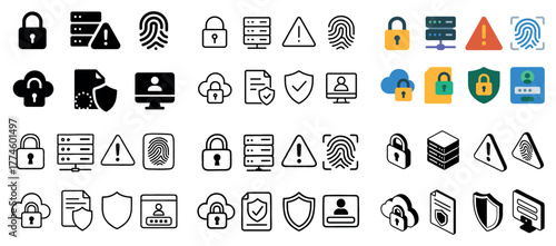 Security icons set with locks and shields