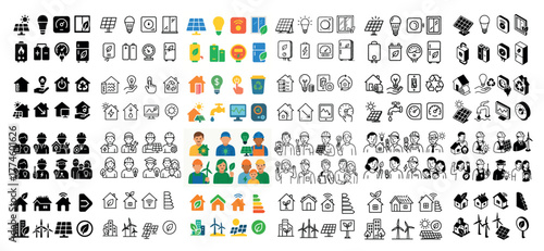 Diverse energy icons and people illustrations