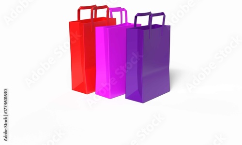 Set of Red, Pink and Purple Shopping Bags White Background