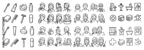 Personal care and hygiene icons set