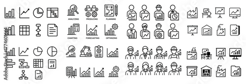 Business and industry icon set: charts and professionals