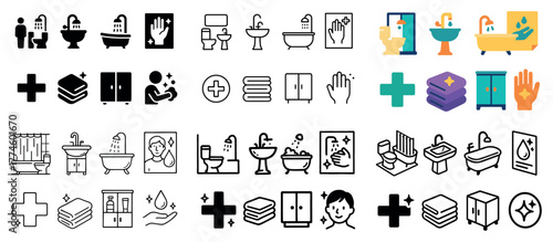 Bathroom icons set with sanitary and hygiene symbols