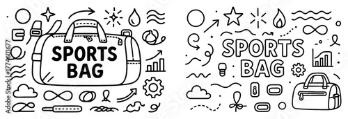 Sports bag doodles with fitness icons