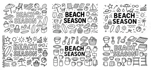 Beach season black and white summer doodles