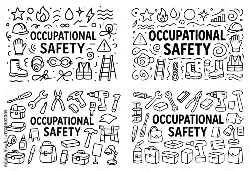 Fototapeta premium Occupational safety equipment and tools illustrations