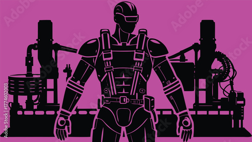 Black and white cartoon vector illustration of a warrior woman drawing