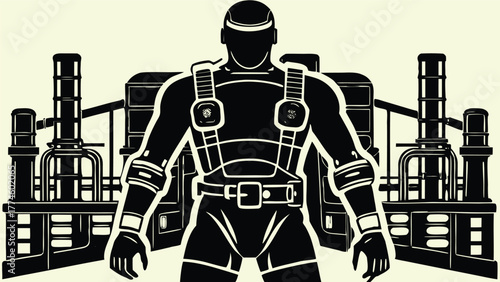 robotic worker man with shovel and wheelchair illustration