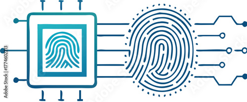 Black vector fingerprint icon with a unique thumbprint pattern like a maze or labyrinth for identity and security on white
