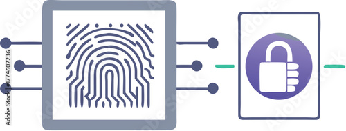 The unique biometric fingerprint pattern on the mobile phone screen provides security and a digital identity symbol