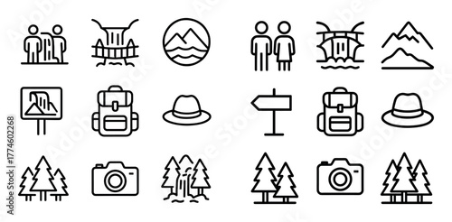 Mountain Waterfall Icon Set