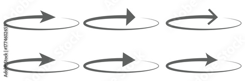 Rotating arrows black icon set. Update, replay, repeat, reload, reset symbol. Circle arrow sign. Vector design element for an interface, app, project, logo. Isolated on a white background.