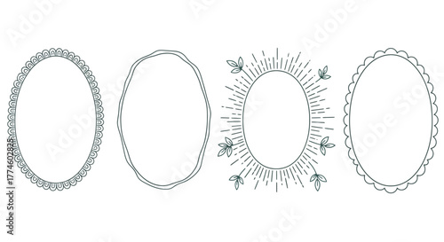 Oval frames with decorative floral elements and abstract shapes for picture, mirror or certificates