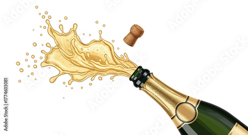Celebrate with a Burst Champagne Bottle Explosion Illustration