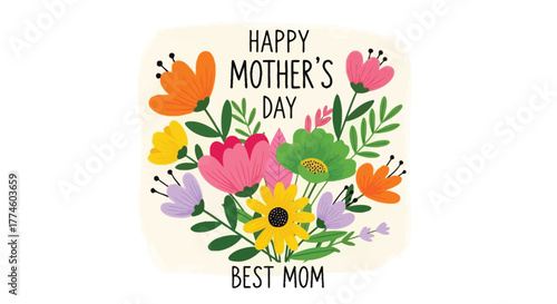 Happy Mother's Day Floral Card with Best Mom Greeting