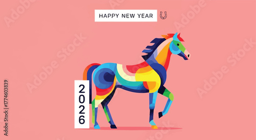 Vibrant Horse Illustration Celebrating the Year 2026 for New Beginnings