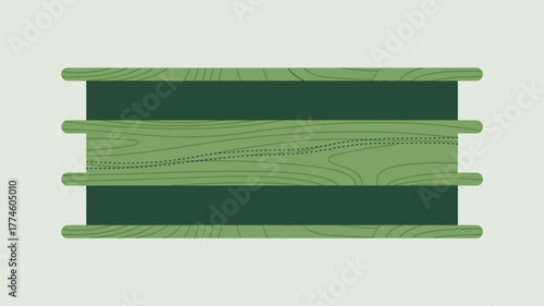 A green wooden structure with dark green stripes against a light green background illustration art