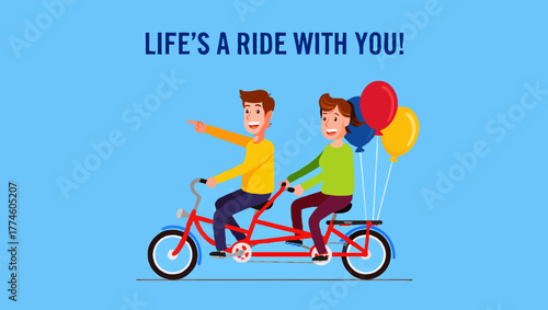 A couple riding a tandem bicycle together, enjoying lifes ride with love