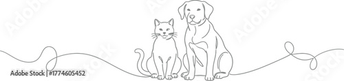 Adorable dog and cat line drawing for pet care branding, veterinary services, or animal rescue organizations looking for a friendly and modern aesthetic.