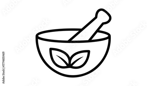 Herbal medicine mortar and pestle with leaves illustration