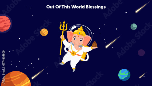 Ganesha in space bestows out this world blessings in a cosmic illustration