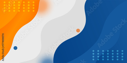 Blue and orange geometric business banner design. Creative banner design with wave shapes and lines for template. Simple design on white horizontal banner. Eps10 vector