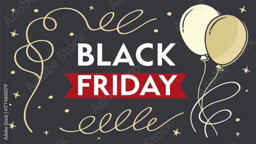 Black Friday Sale Event with Balloons and Confetti 1.