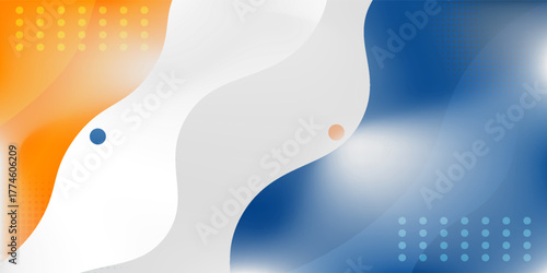 Blue and orange geometric business banner design. Creative banner design with wave shapes and lines for template. Simple design on white horizontal banner. Eps10 vector
