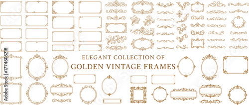 Golden Vintage Frames and Ornaments Set