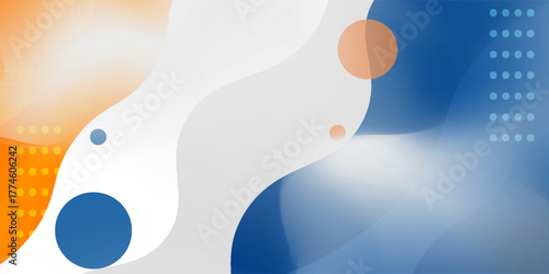 Blue and orange geometric business banner design. Creative banner design with wave shapes and lines for template. Simple design on white horizontal banner. Eps10 vector