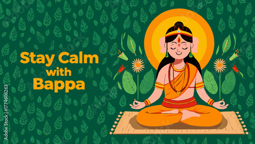 Stay calm with bappa, a serene illustration for ganesh chaturthi festival