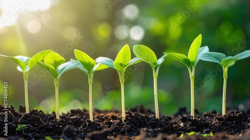 Vibrant seedling time-lapse showing growth and new life in fertile soil. Symbolizing development, progress, and eco-friendly concepts.
