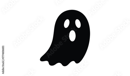 Simple black silhouette of a spooky ghost with wide eyes and open mouth