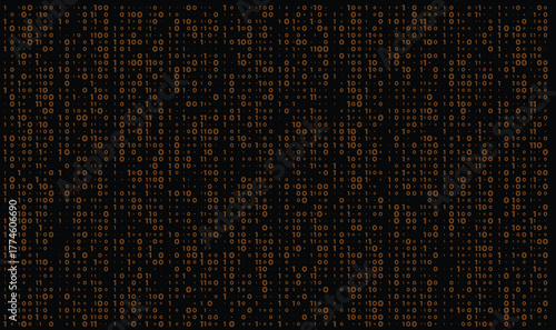 Abstract binary code pattern background with vibrant color accents and typographic elements