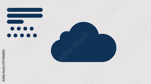 A simple weather icon showing rain falling from a cloud with horizontal lines above it icon design