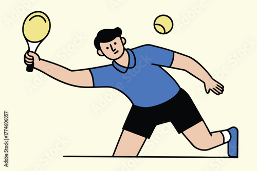 A tennis player in action, swinging racket to hit ball during a match or practice session