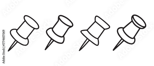 Push Pin Icons. Minimalist Office Supply Vectors for Notes, Boards & UI Design.