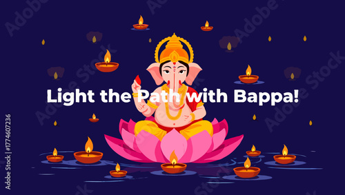Light the path with bappa, lord ganesha sitting on a lotus flower