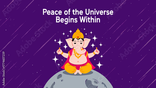 Peace the universe begins within with lord ganesha on the moon