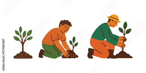 Planting trees for a greener future showing commitment to environmental sustainability and ecological balance with people actively involved in reforestation