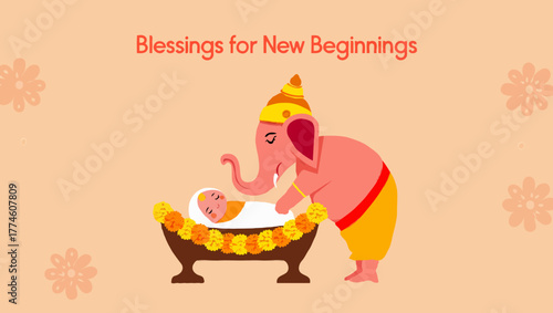 Lord ganesha blessing a newborn baby for new beginnings and prosperity