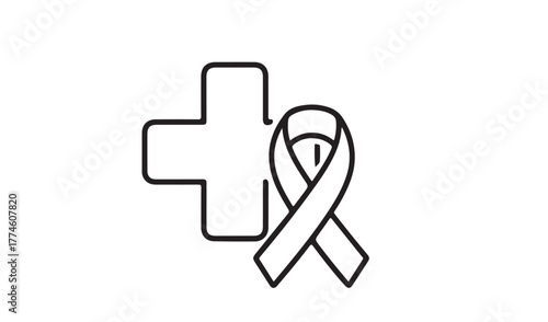 Medical cross and awareness ribbon icon for health and support