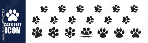 Collection of Various Cat Paw Prints. footprints Pet paw, Heart with pet paw print dog cat icon, vector illustration